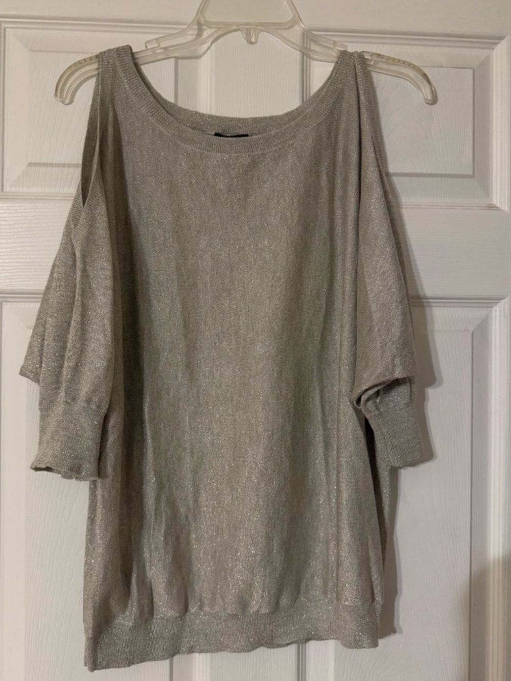 Express Shimmery Cold-Shoulder Top in Silver